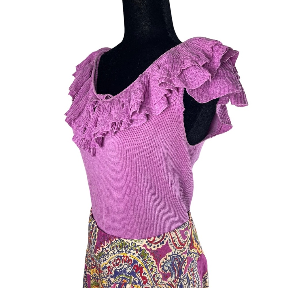 Lauren Ralph Lauren Sleeveless Ruffle Collar Silk Blend Top Light Plum - Picture 6 of 12